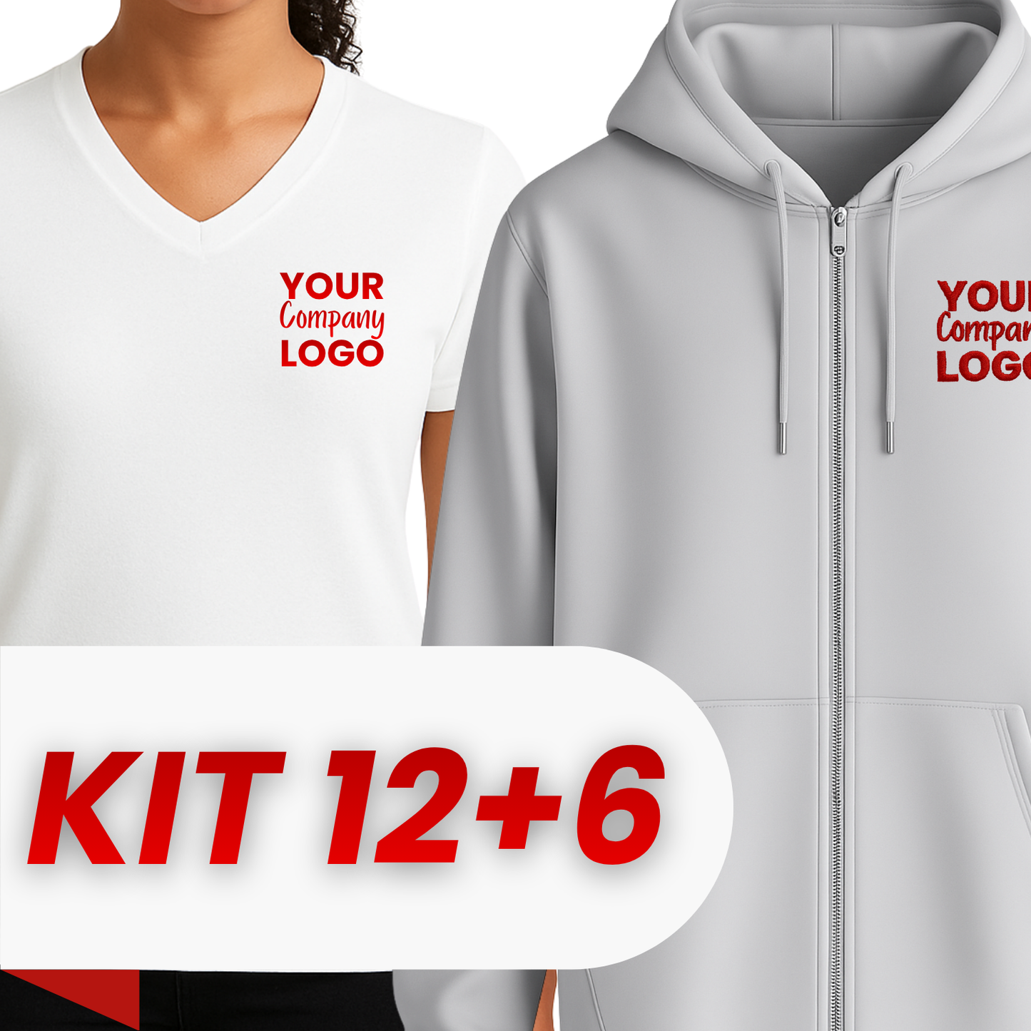 Kit: 12 Cotton T-Shirts + 6 Zipper Hoodies
