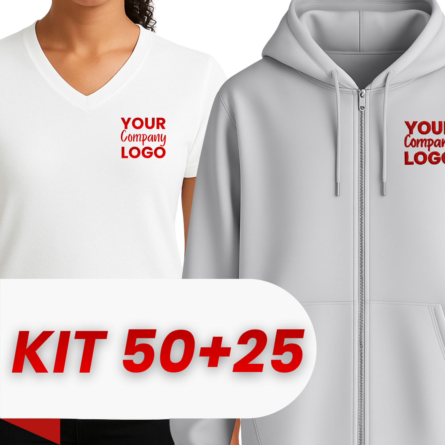 Kit: 50 Cotton T-Shirts + 25 Zipper Hoodies