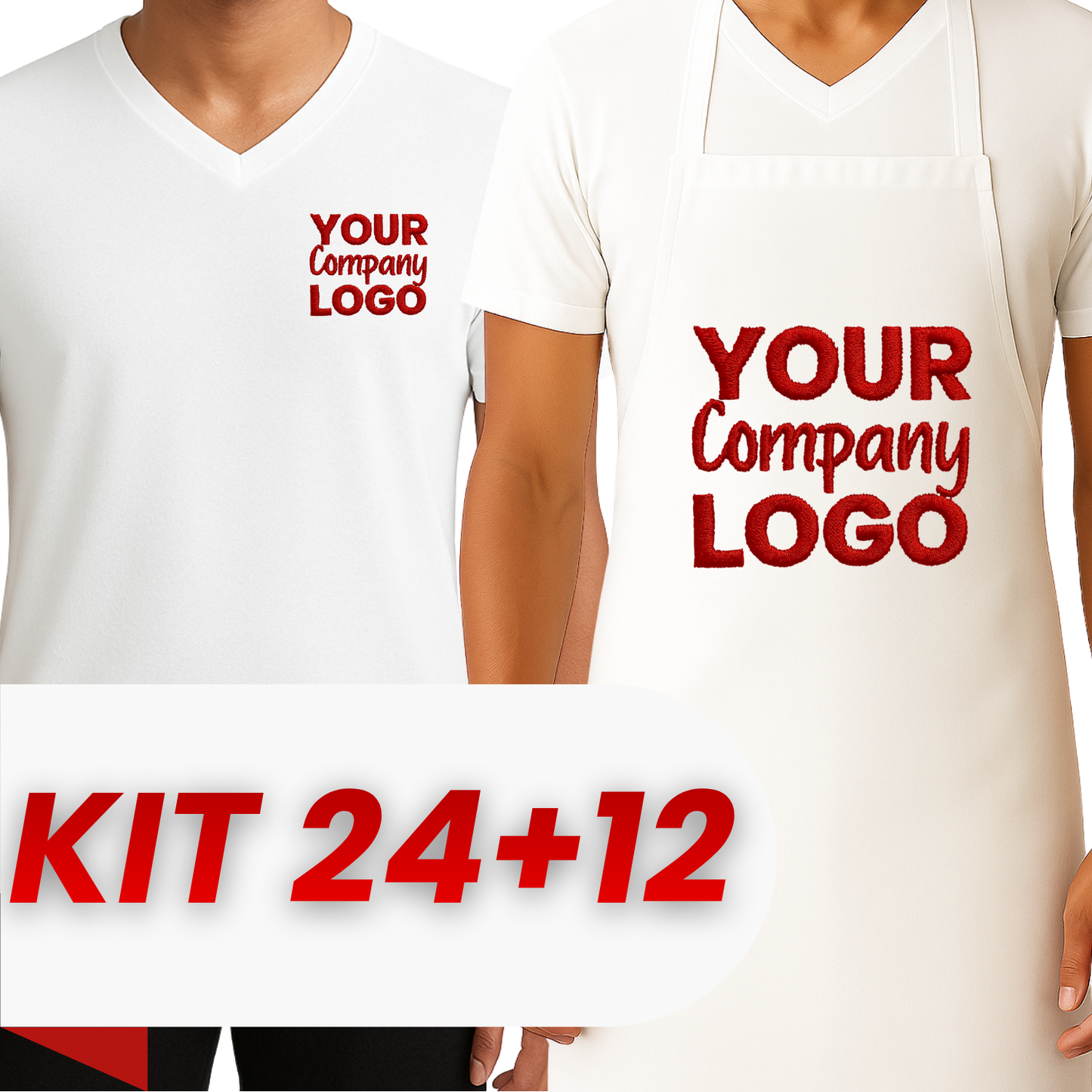 Kit: 24 Polyester T-Shirts + 12 Front Aprons