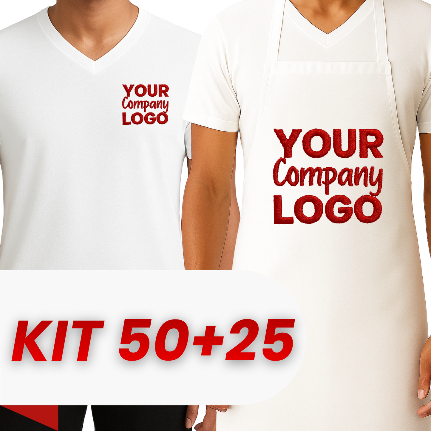 Kit: 50 Polyester T-Shirts + 25 Front Aprons