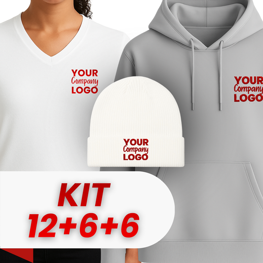 Kit: 12 Cotton T-Shirts + 6 Hoodies + 6 Embroidered Beanies