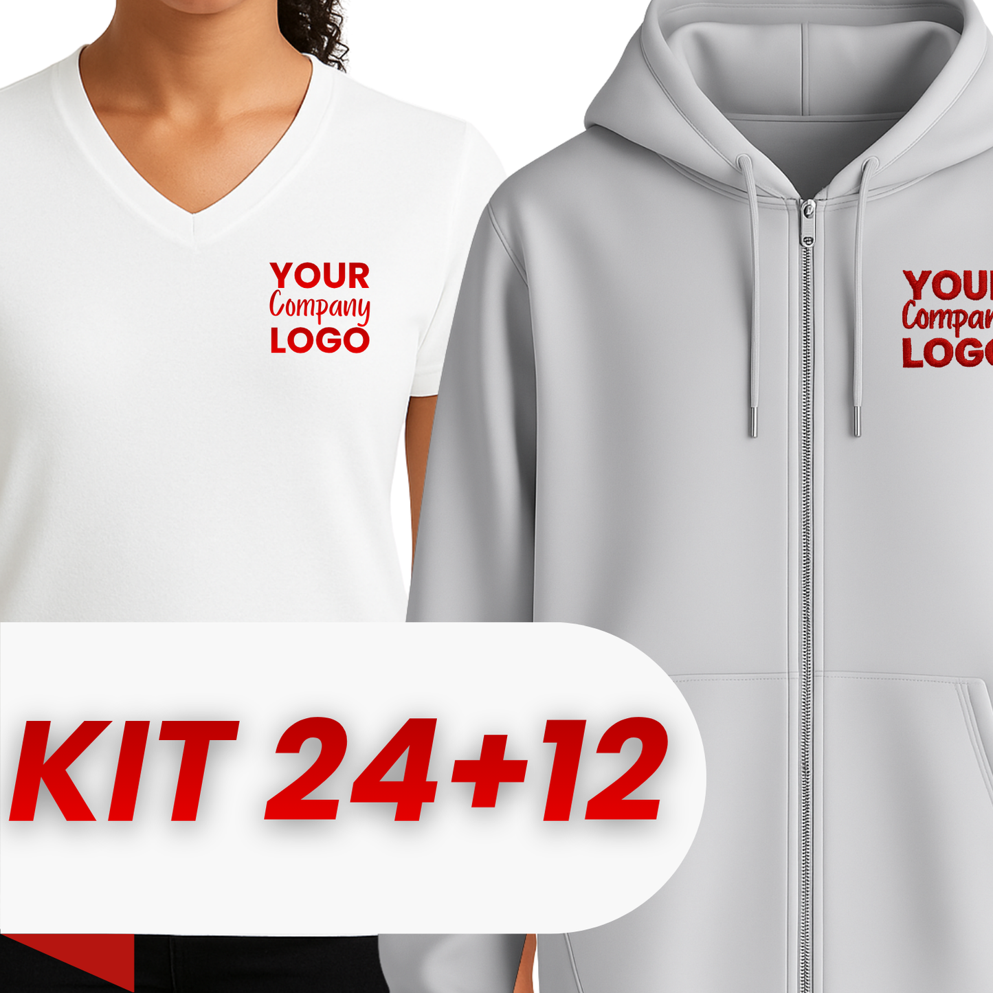 Kit: 24 Cotton T-Shirts + 12 Zipper Hoodies