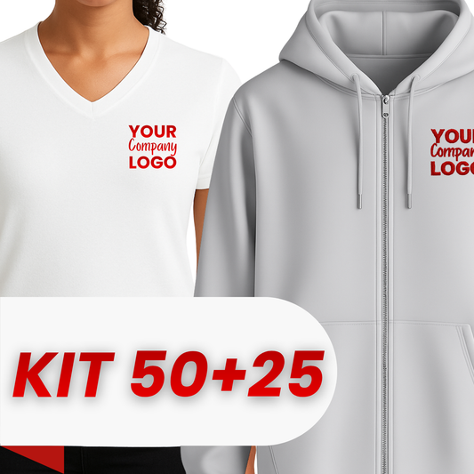 Kit: 50 Cotton T-Shirts + 25 Zipper Hoodies