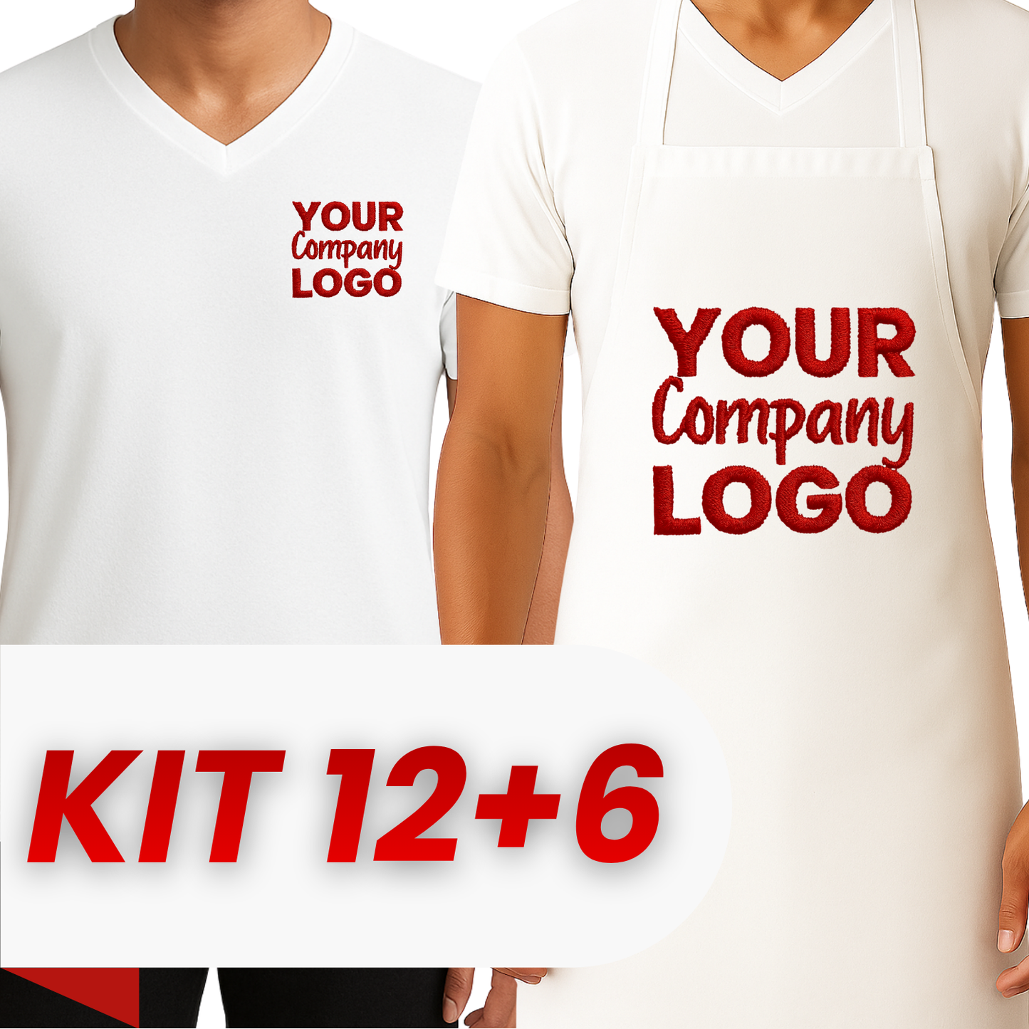 Kit: 12 Polyester T-Shirts + 6 Front Aprons