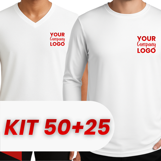 Kit: 50 Cotton T-Shirts + 25 Long Sleeve Polyester T-Shirts