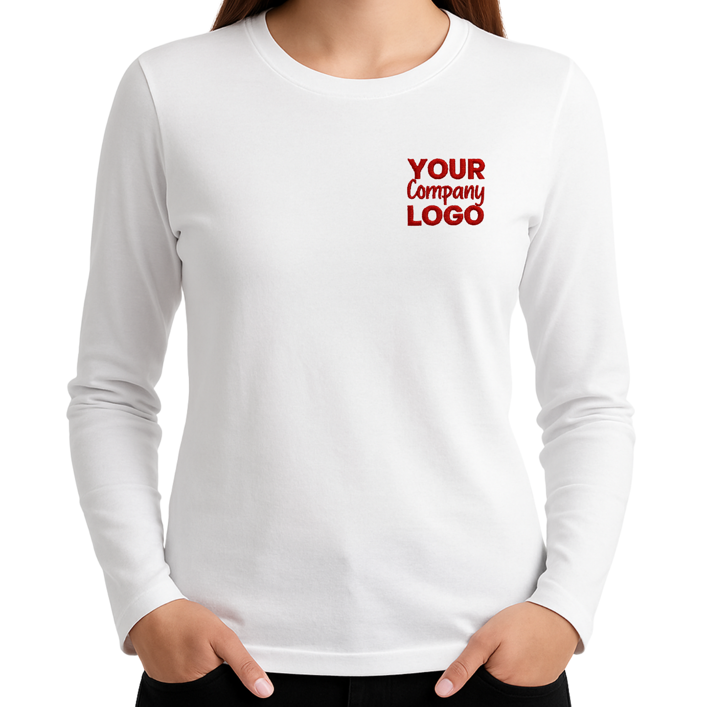 Embroidered Long Sleeve Cotton T-Shirt Female